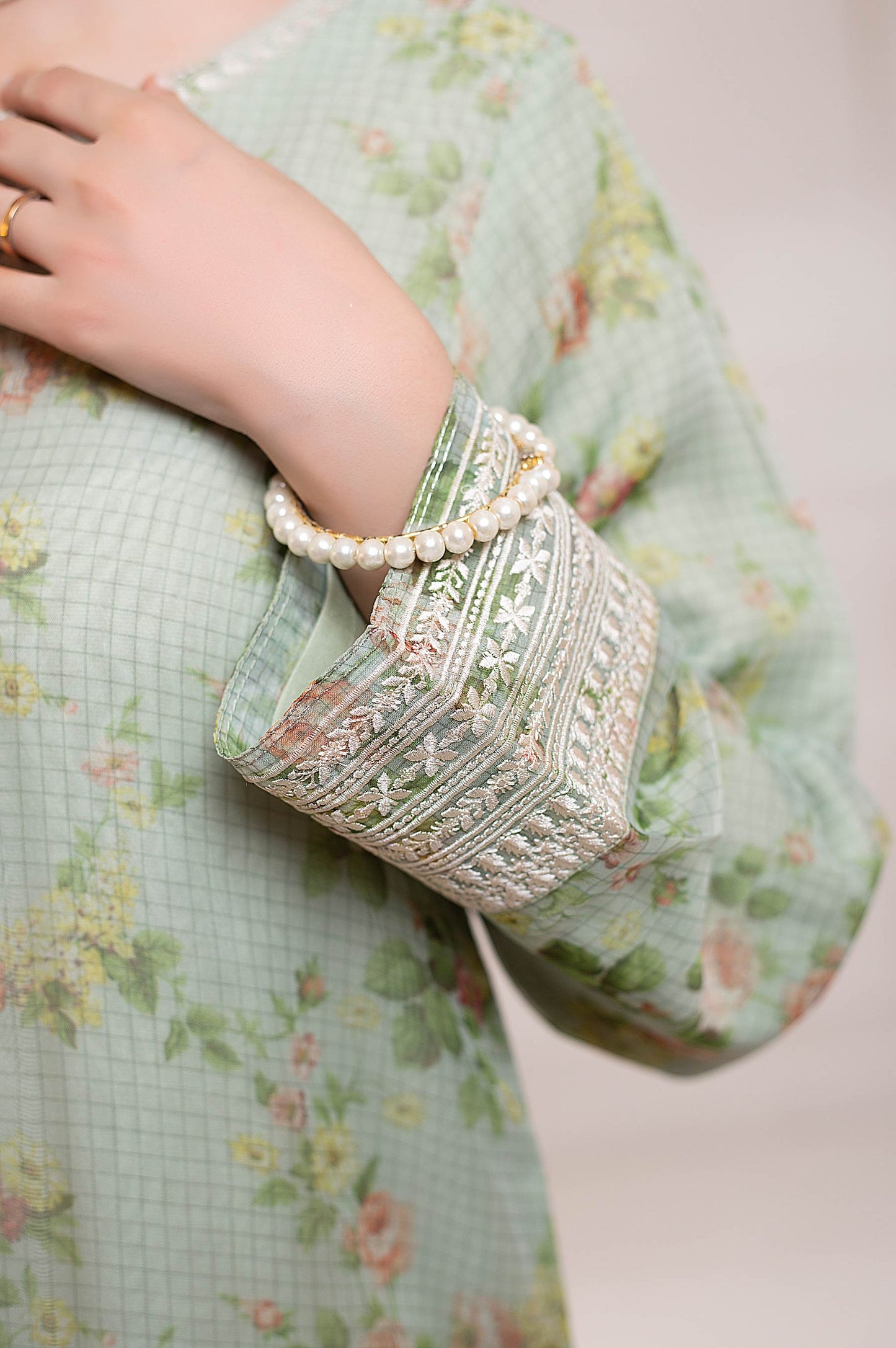 Stitched 1 Piece Organza Embroidered Shirt