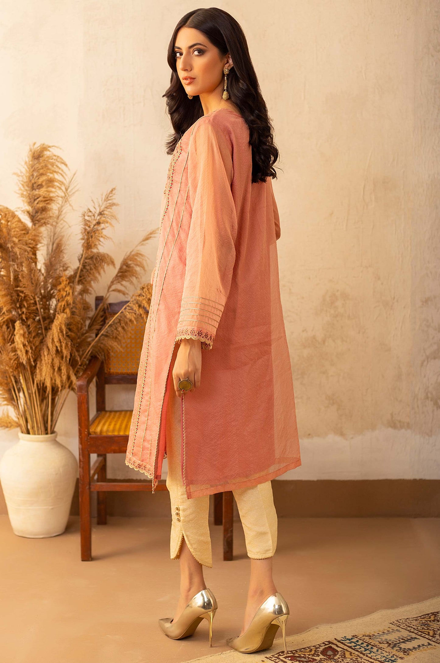 Stitched 1 Piece Zari Organza Embroidered Shirt