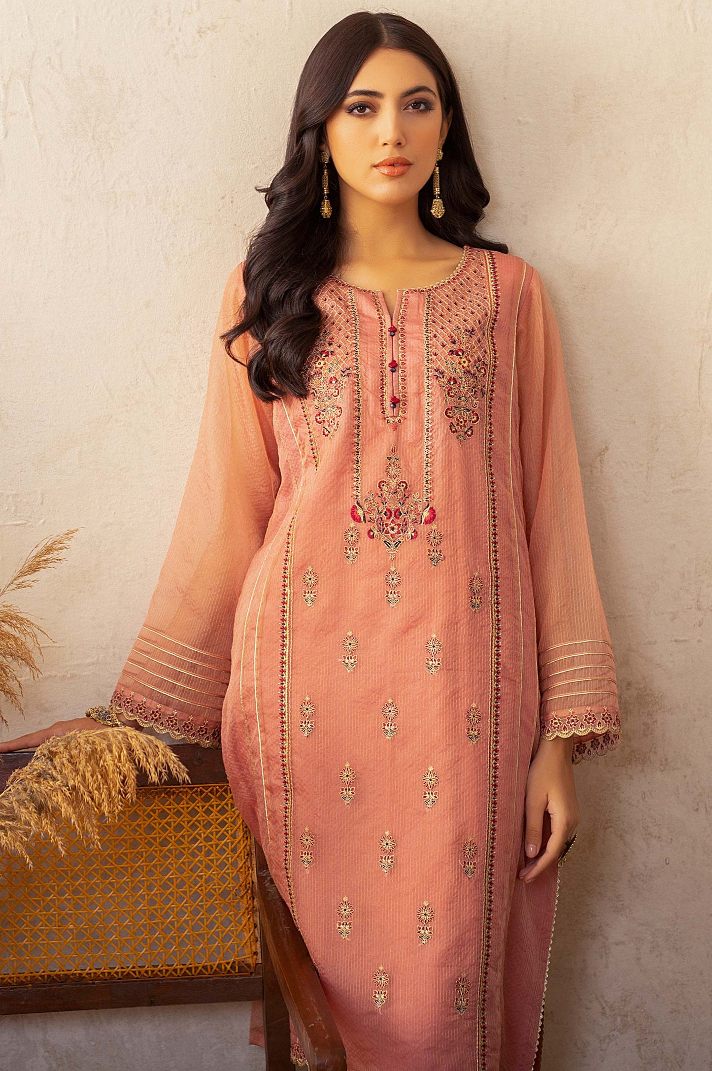 Stitched 1 Piece Zari Organza Embroidered Shirt