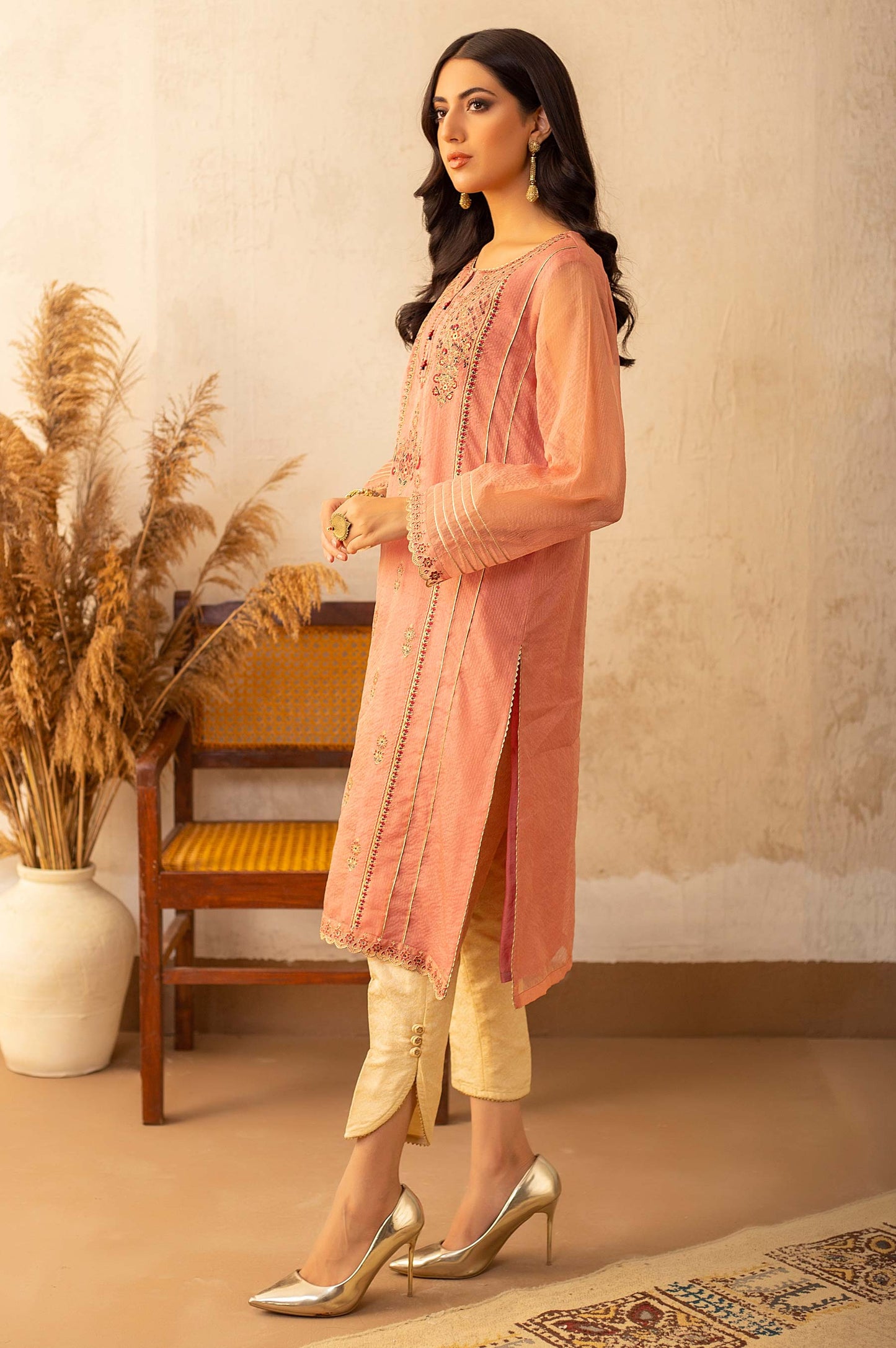 Stitched 1 Piece Zari Organza Embroidered Shirt