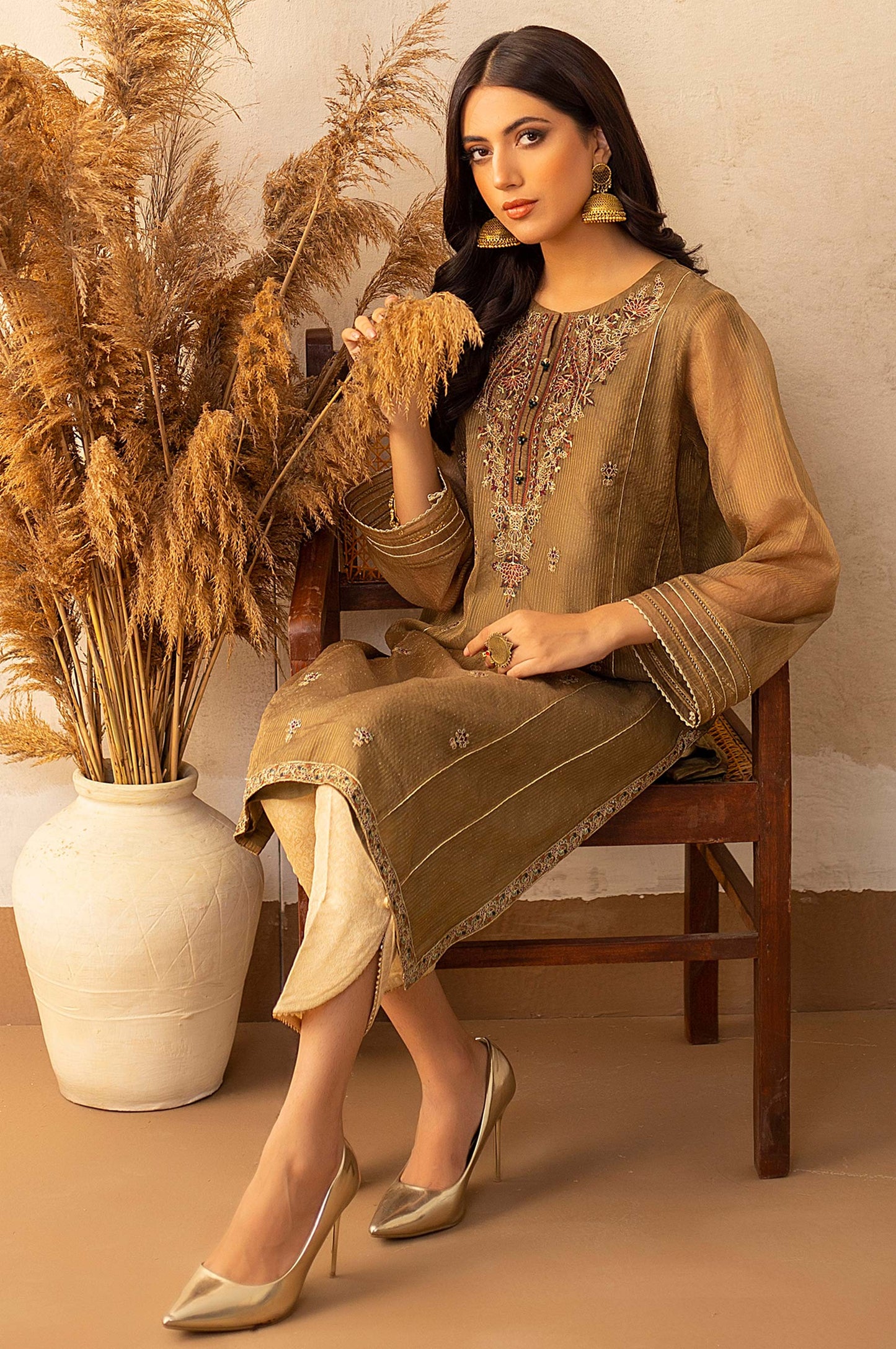 Stitched 1 Piece Zari Organza Embroidered Shirt