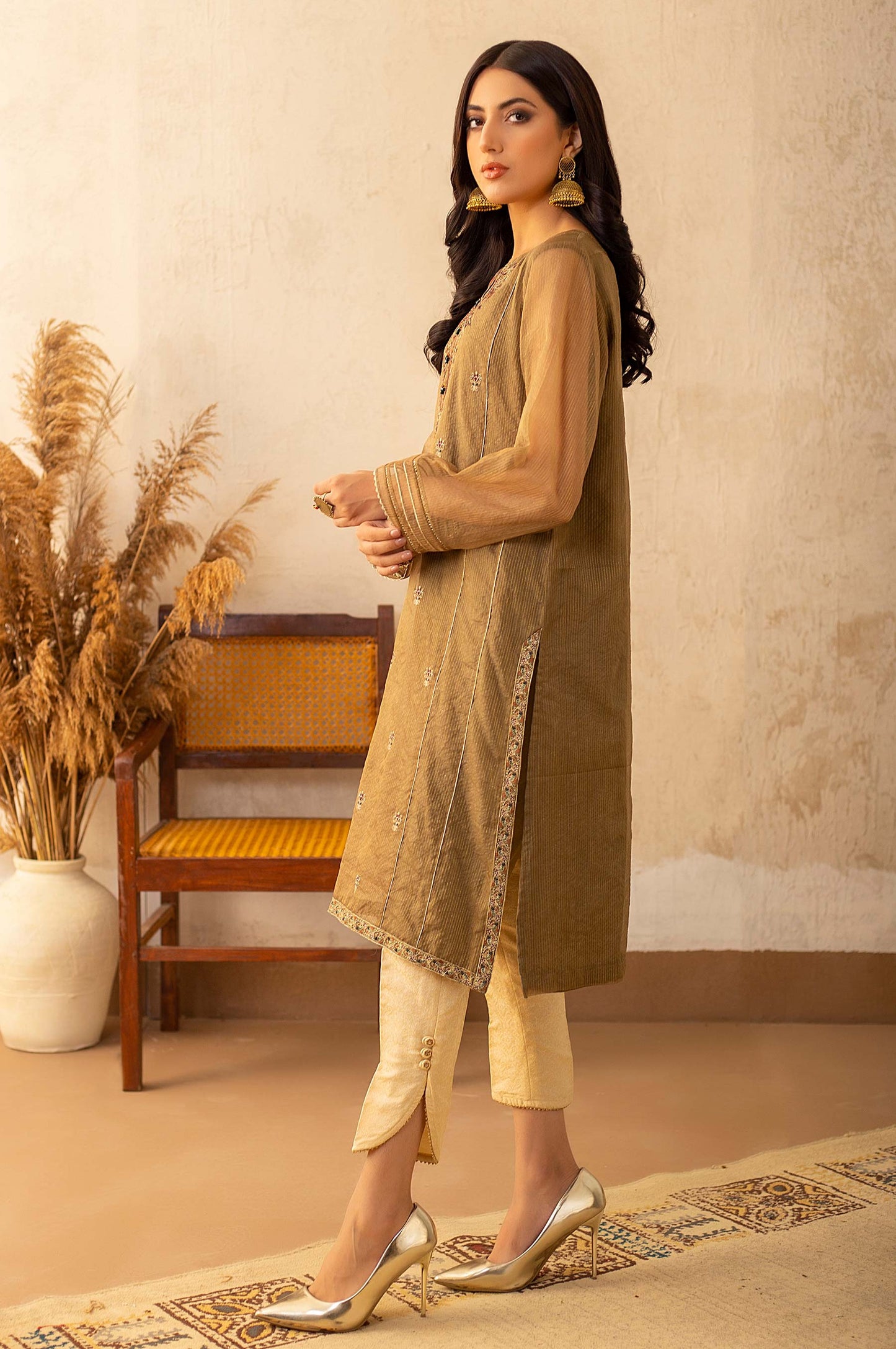 Stitched 1 Piece Zari Organza Embroidered Shirt