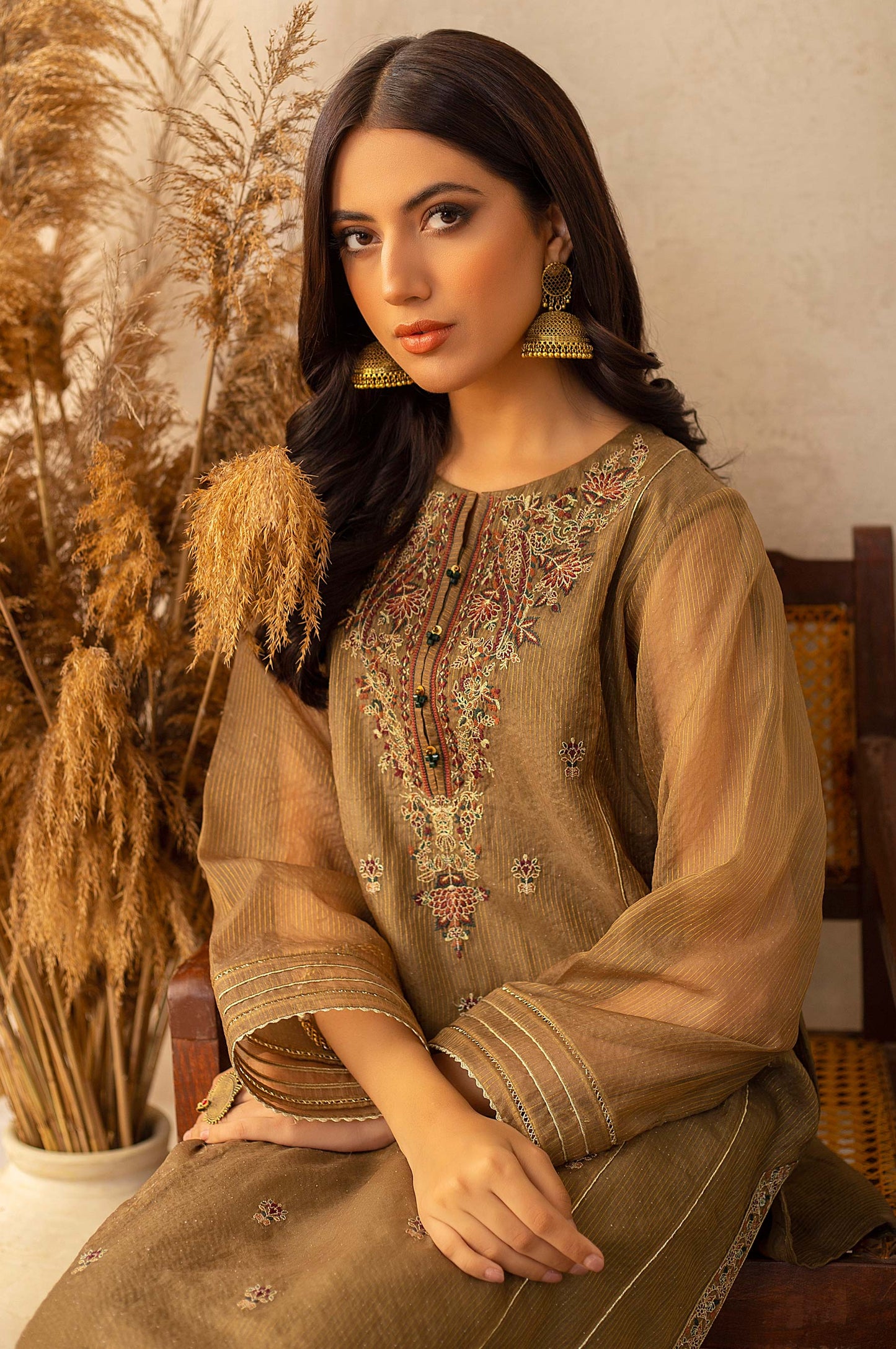 Stitched 1 Piece Zari Organza Embroidered Shirt