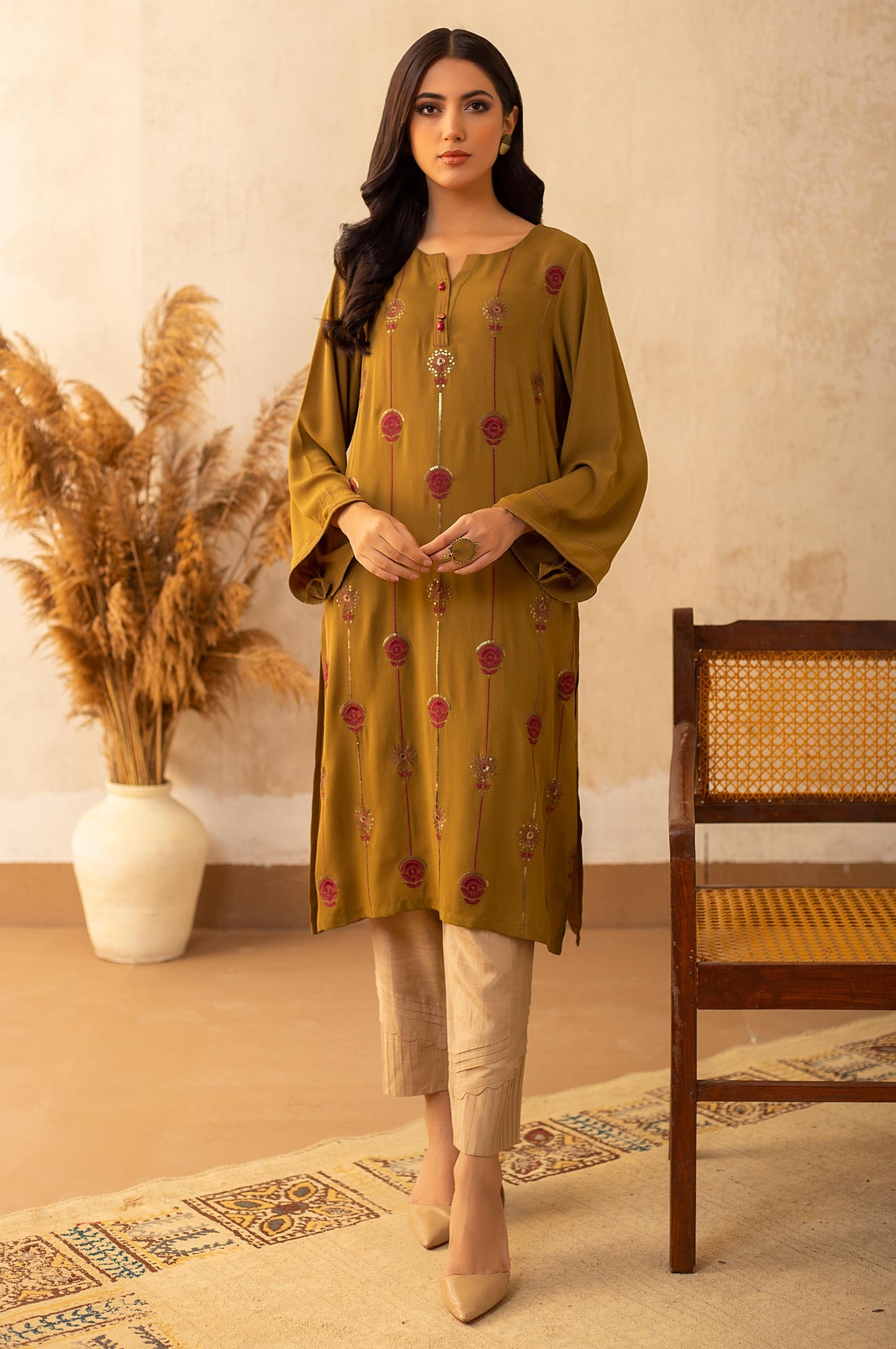 Stitched 1 Piece Crepe Embroidered Shirt