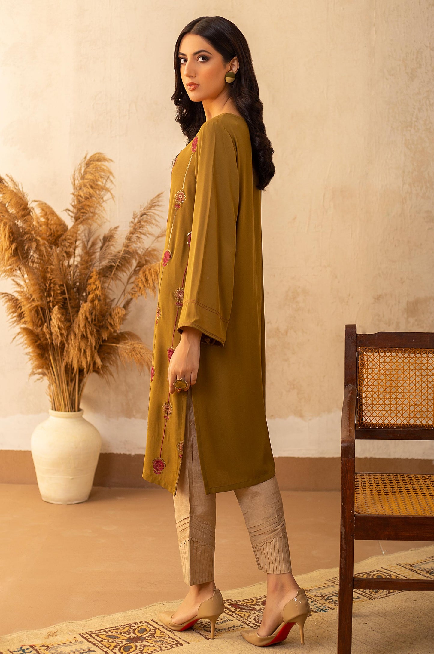 Stitched 1 Piece Crepe Embroidered Shirt