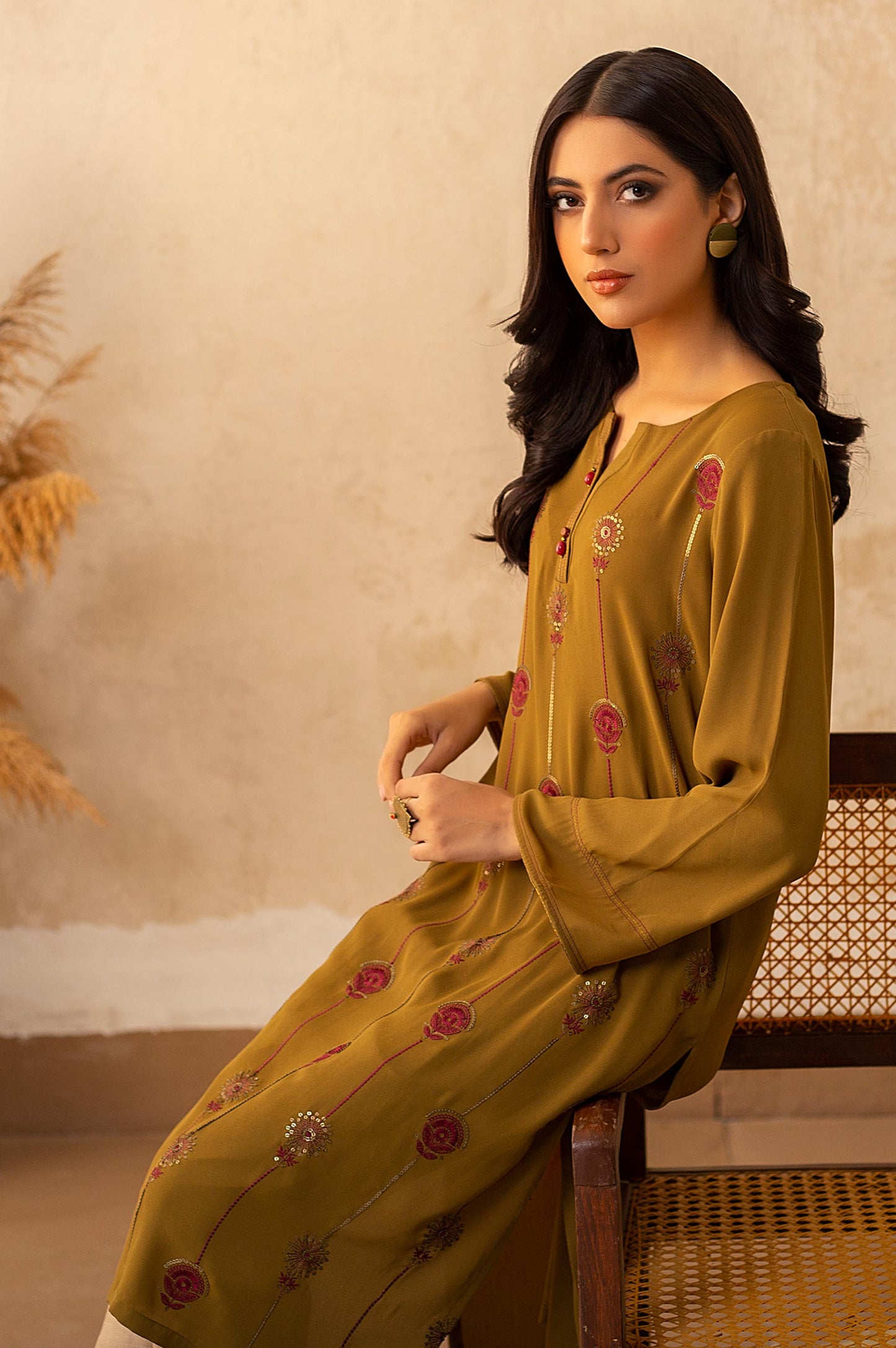 Stitched 1 Piece Crepe Embroidered Shirt