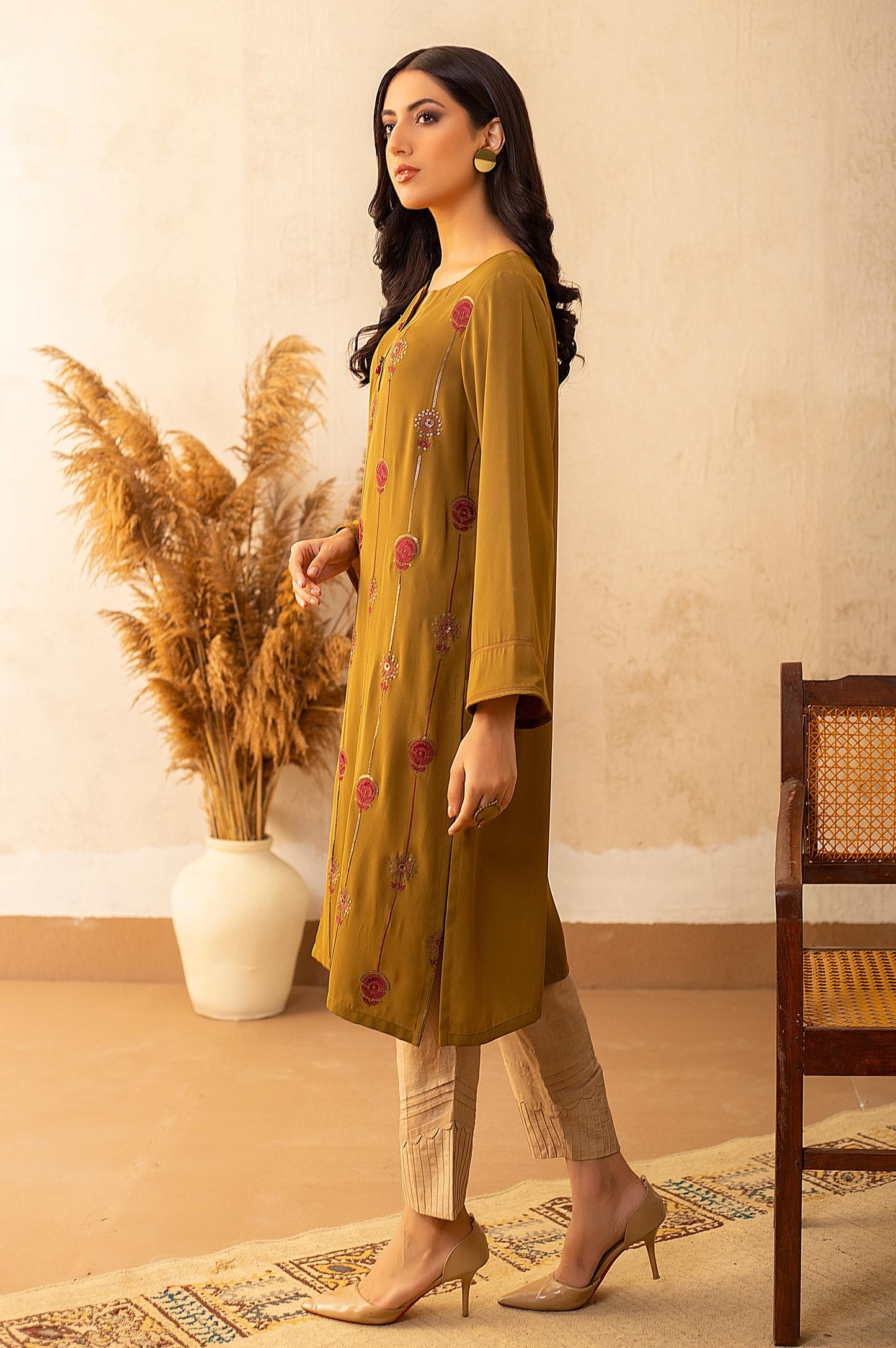 Stitched 1 Piece Crepe Embroidered Shirt