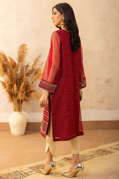 Stitched 1 Piece Textured Organza Embroidered Shirt