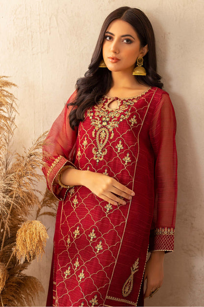 Stitched 1 Piece Textured Organza Embroidered Shirt