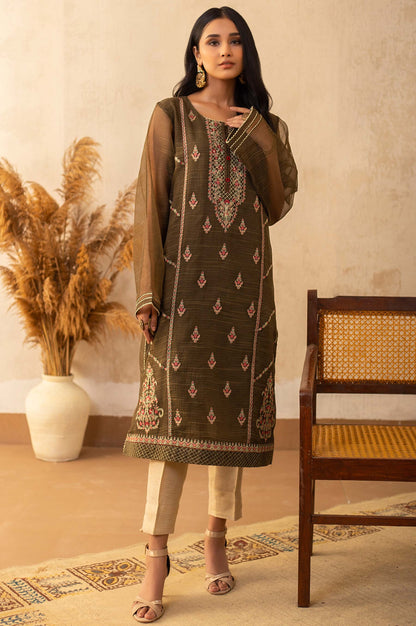 Stitched 1 Piece Textured Organza Embroidered Shirt