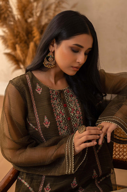 Stitched 1 Piece Textured Organza Embroidered Shirt