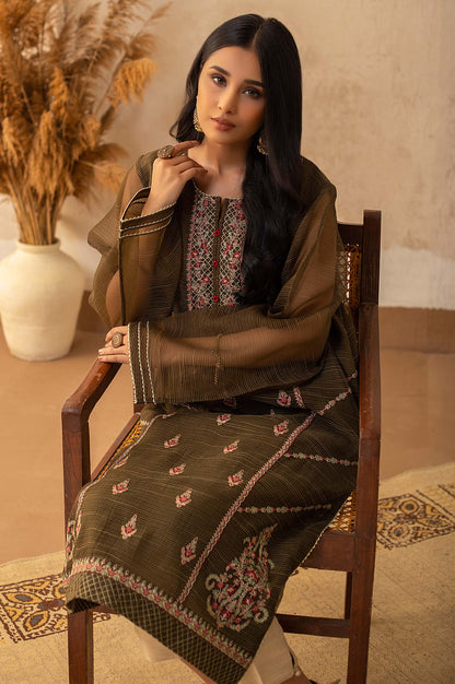 Stitched 1 Piece Textured Organza Embroidered Shirt