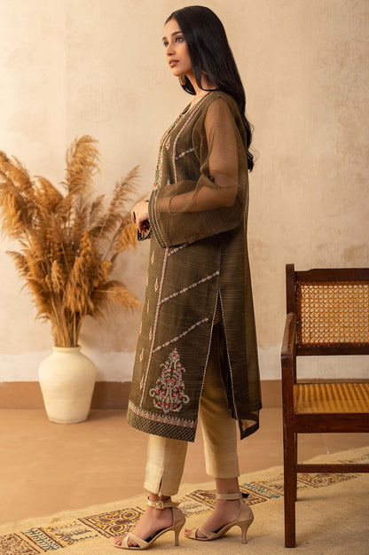 Stitched 1 Piece Textured Organza Embroidered Shirt