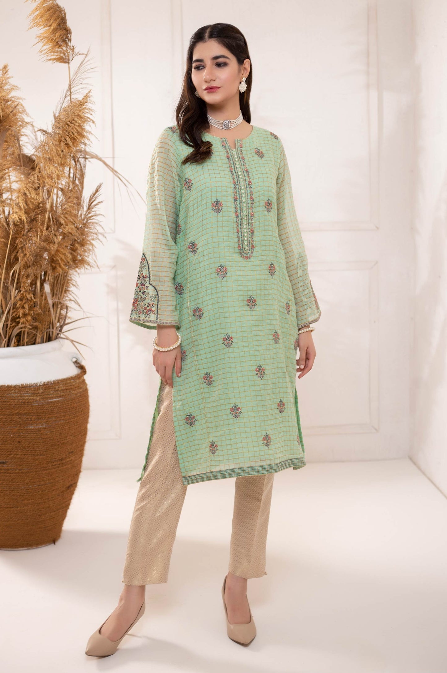 Stitched 1 Piece Staple Check Embroidered Shirt