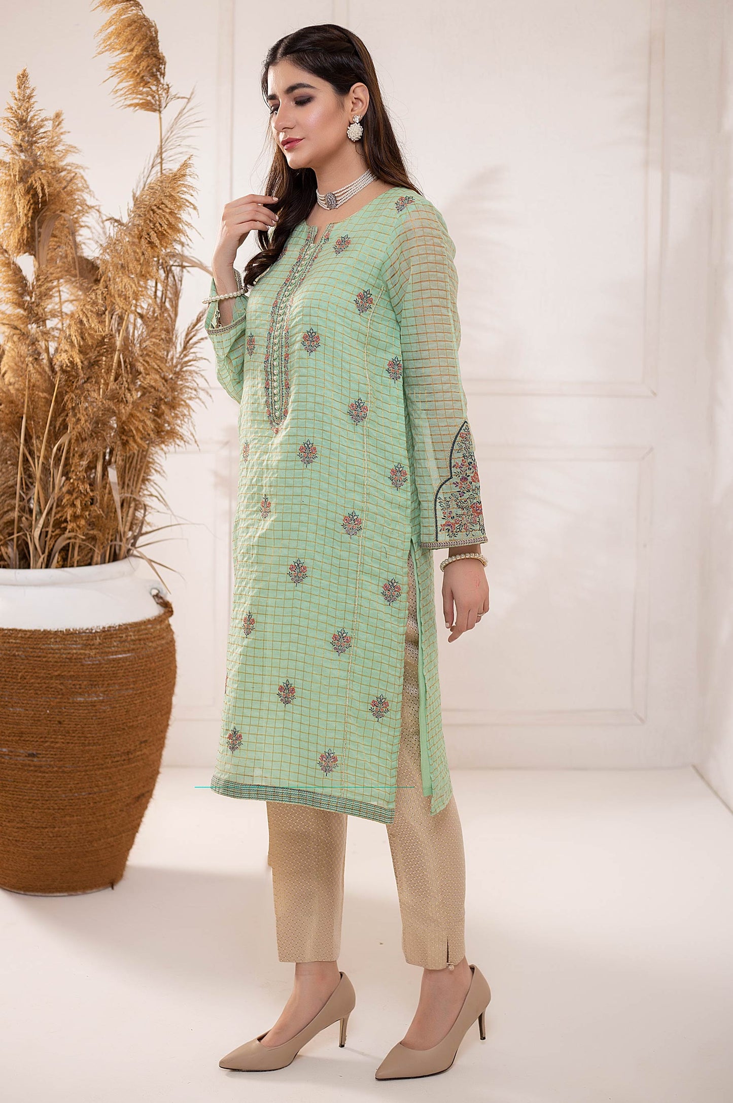 Stitched 1 Piece Staple Check Embroidered Shirt