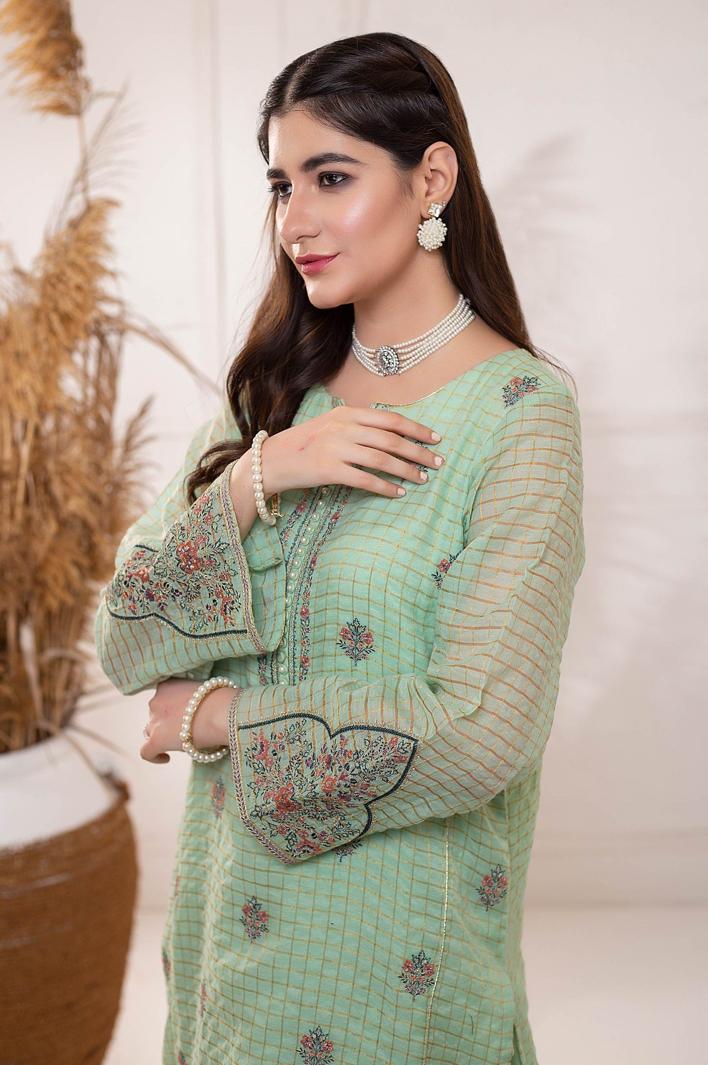 Stitched 1 Piece Staple Check Embroidered Shirt