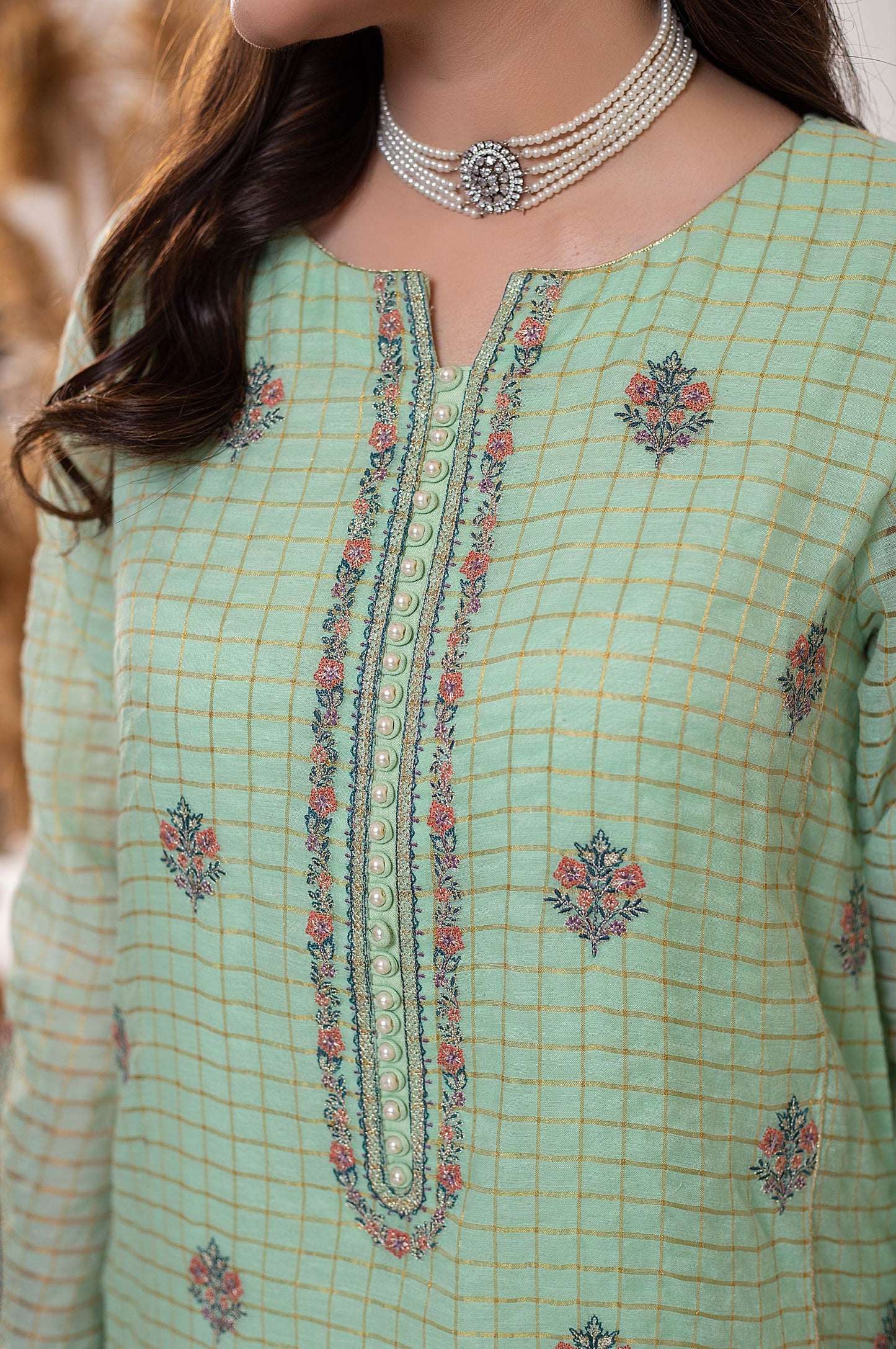 Stitched 1 Piece Staple Check Embroidered Shirt