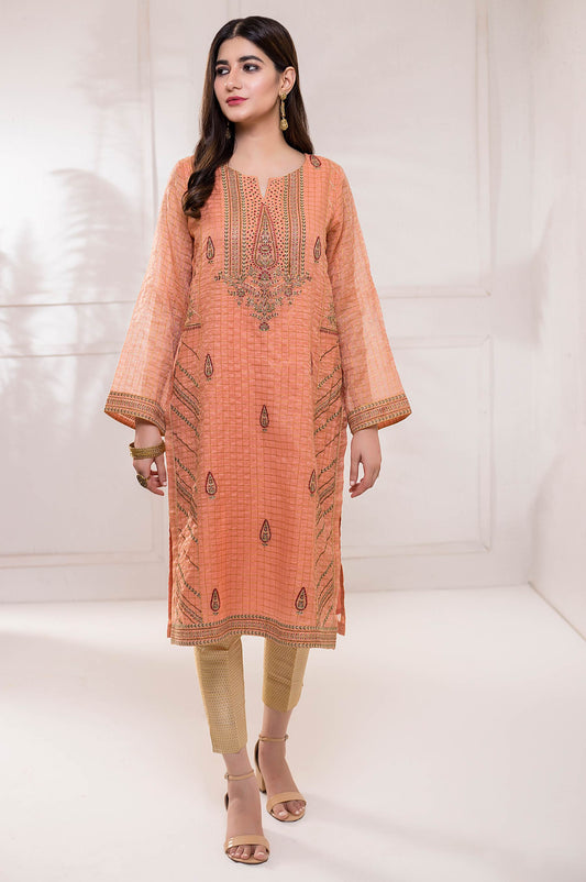 Stitched 1 Piece Zari Check Embroidered Shirt