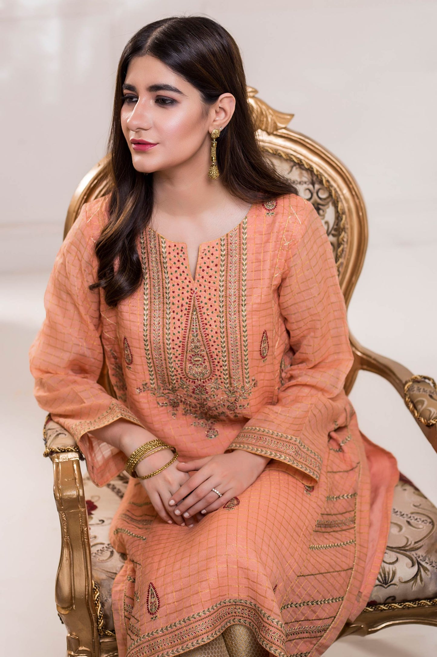 Stitched 1 Piece Zari Check Embroidered Shirt