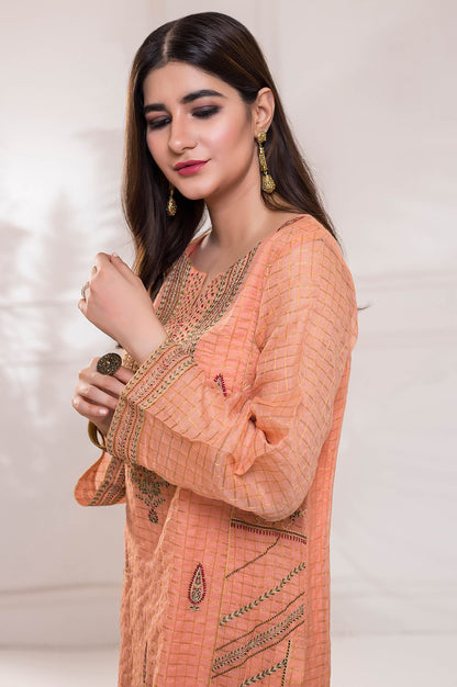 Stitched 1 Piece Zari Check Embroidered Shirt