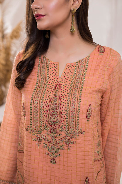 Stitched 1 Piece Zari Check Embroidered Shirt