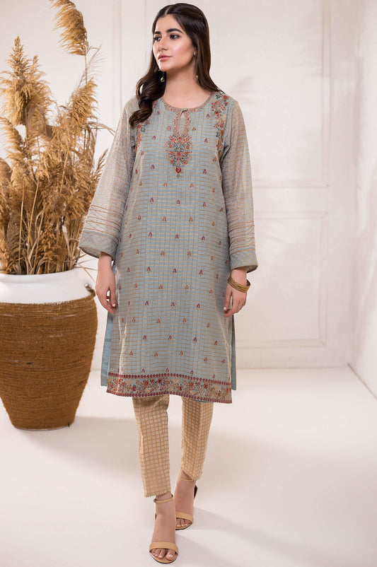 Stitched 1 Piece Zari Check Embroidered Shirt