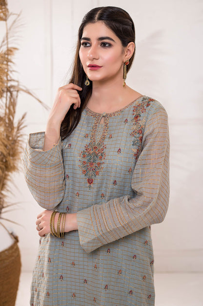 Stitched 1 Piece Zari Check Embroidered Shirt
