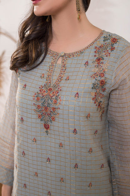 Stitched 1 Piece Zari Check Embroidered Shirt