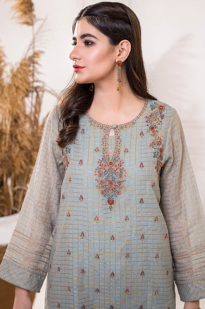 Stitched 1 Piece Zari Check Embroidered Shirt