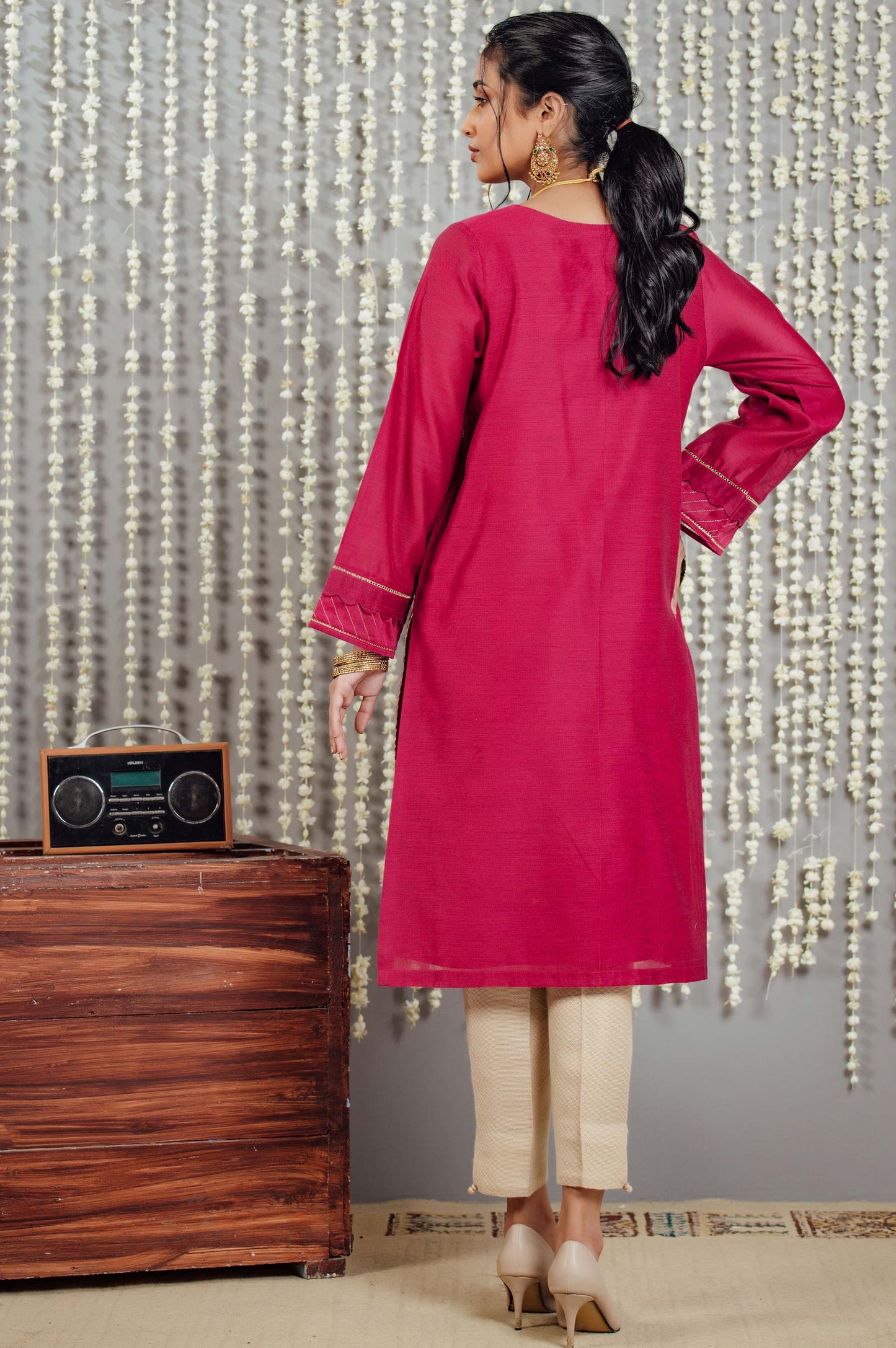 Stitched 1 Piece Cotton Net Embroidered Shirt