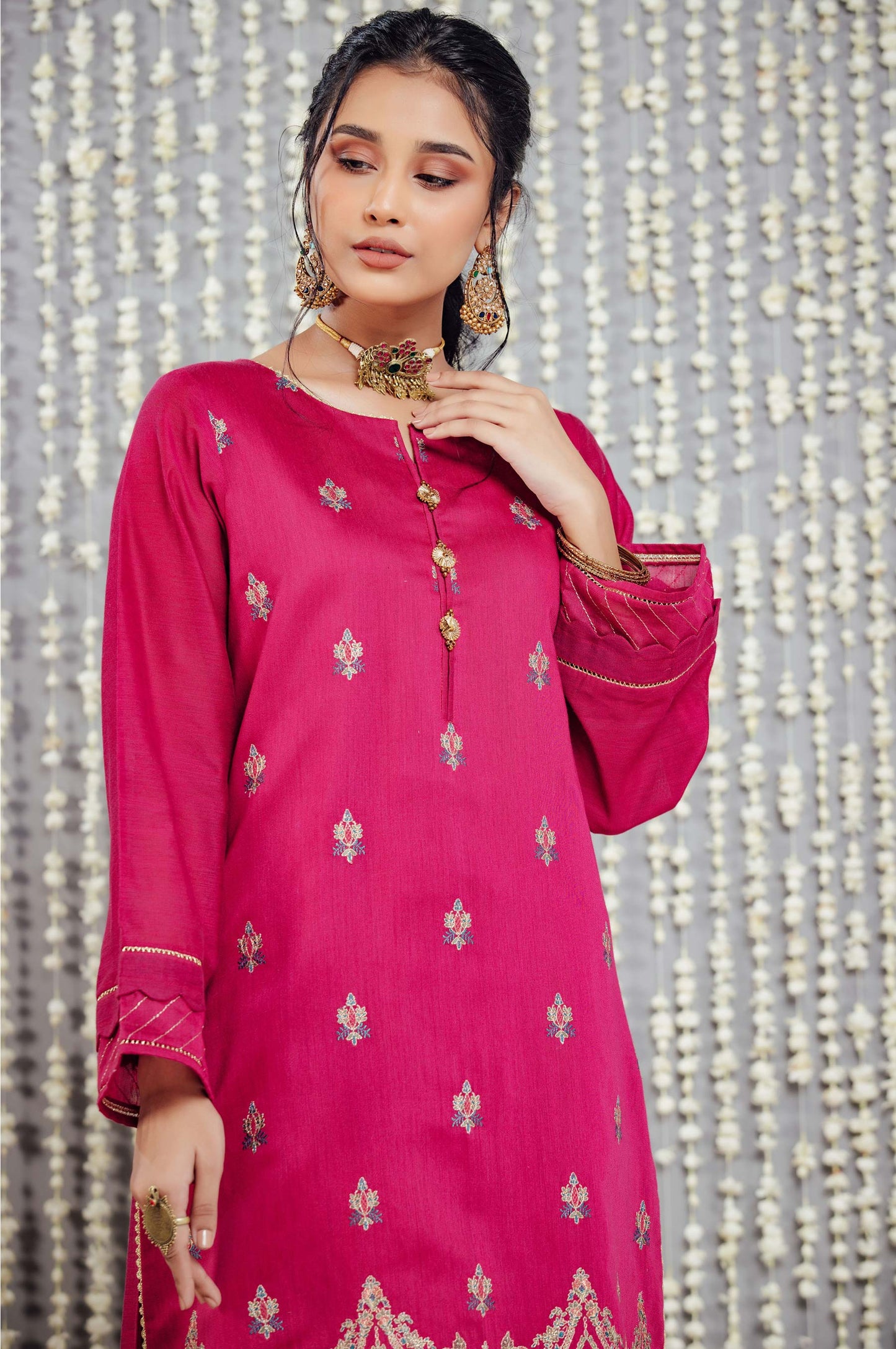 Stitched 1 Piece Cotton Net Embroidered Shirt