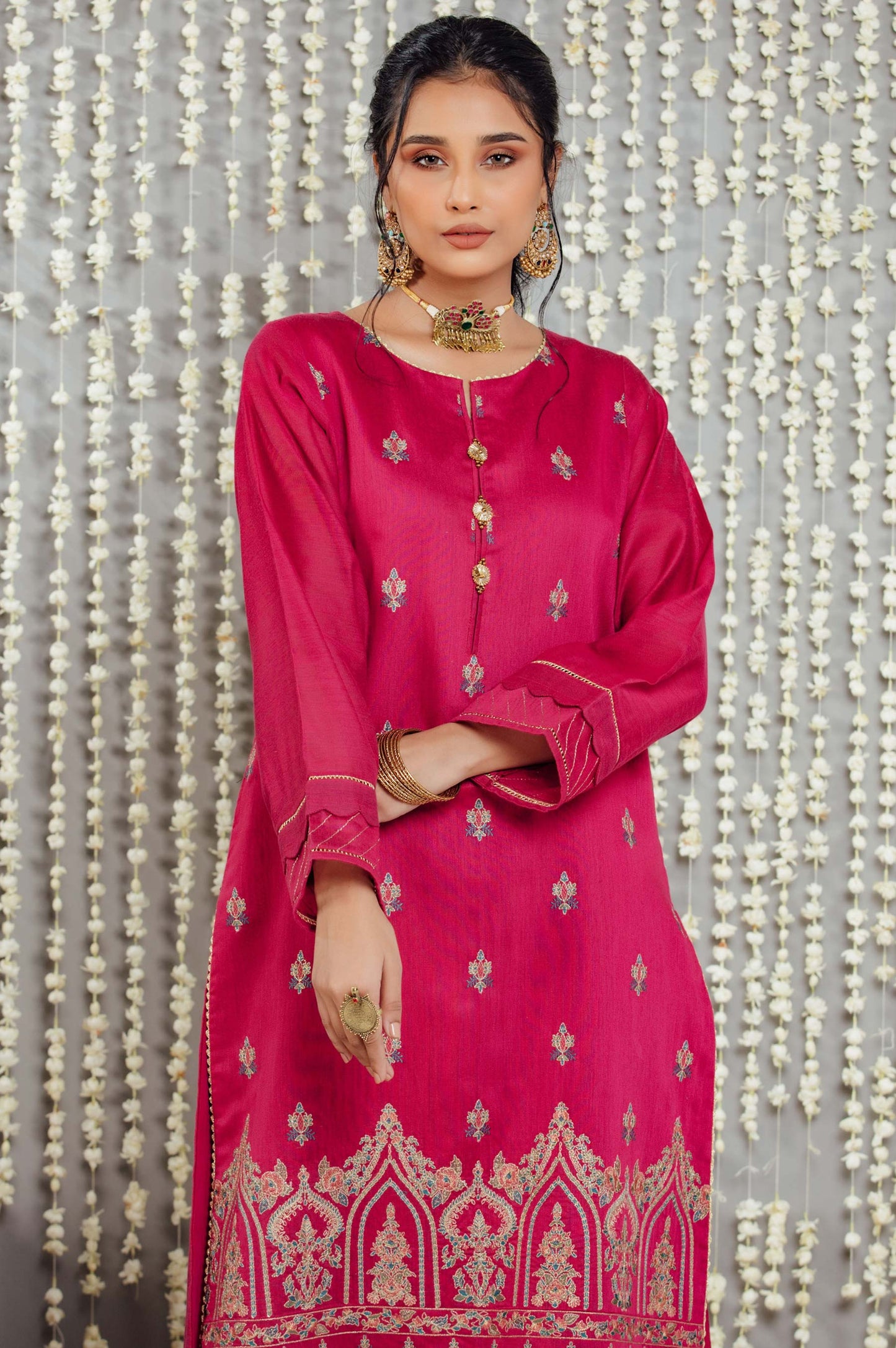 Stitched 1 Piece Cotton Net Embroidered Shirt