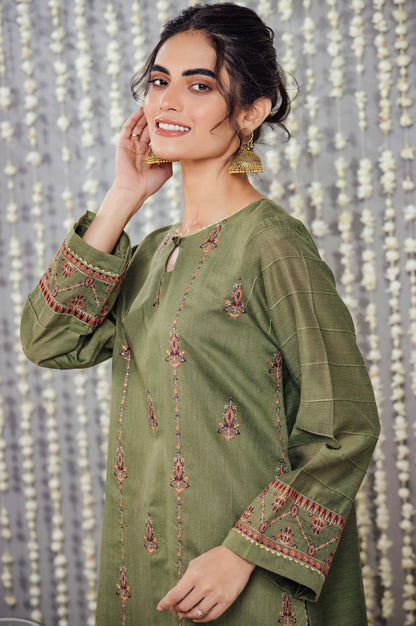 Stitched 1 Piece Cotton Net Embroidered Shirt