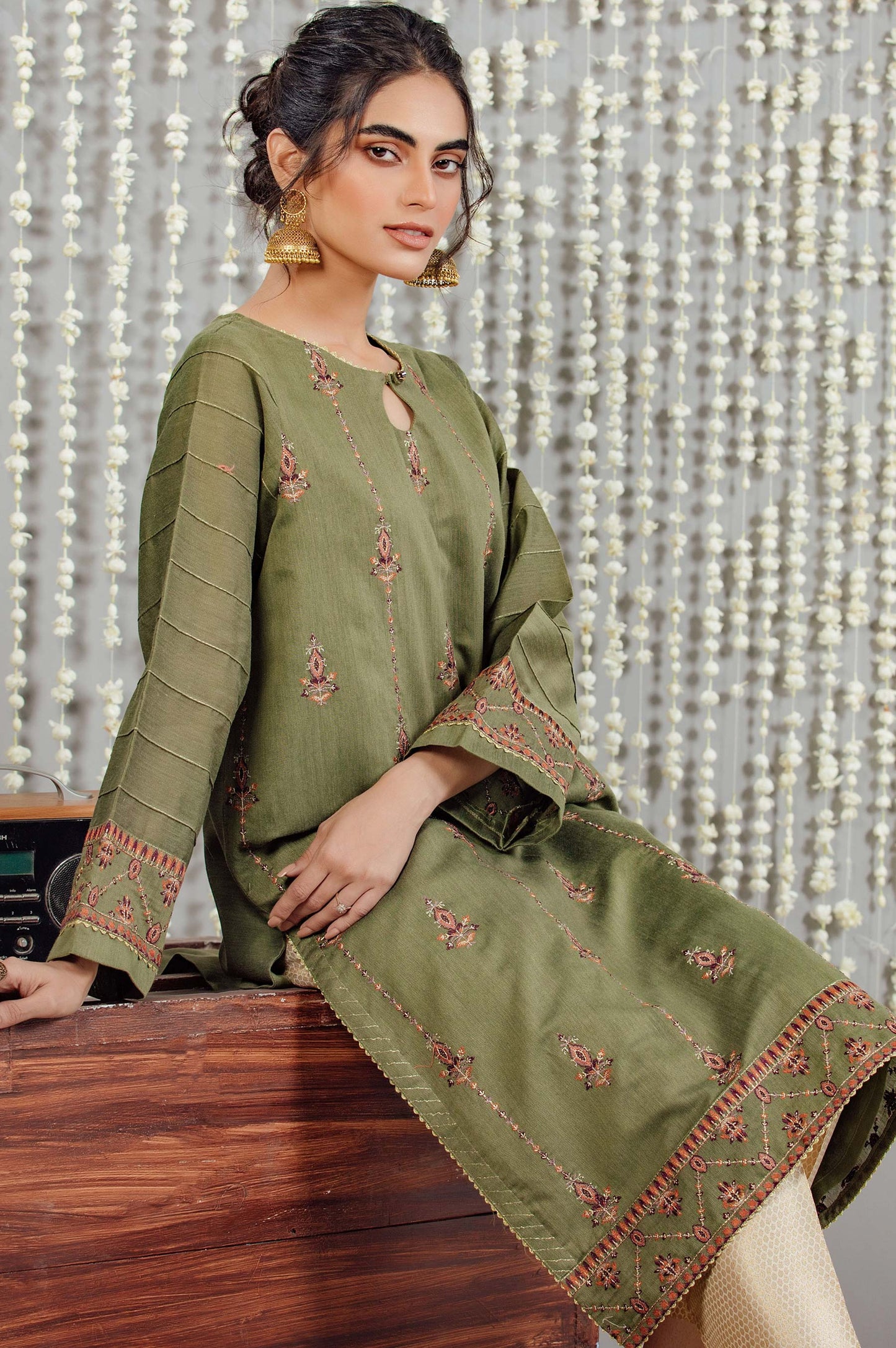 Stitched 1 Piece Cotton Net Embroidered Shirt