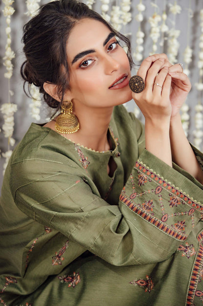 Stitched 1 Piece Cotton Net Embroidered Shirt