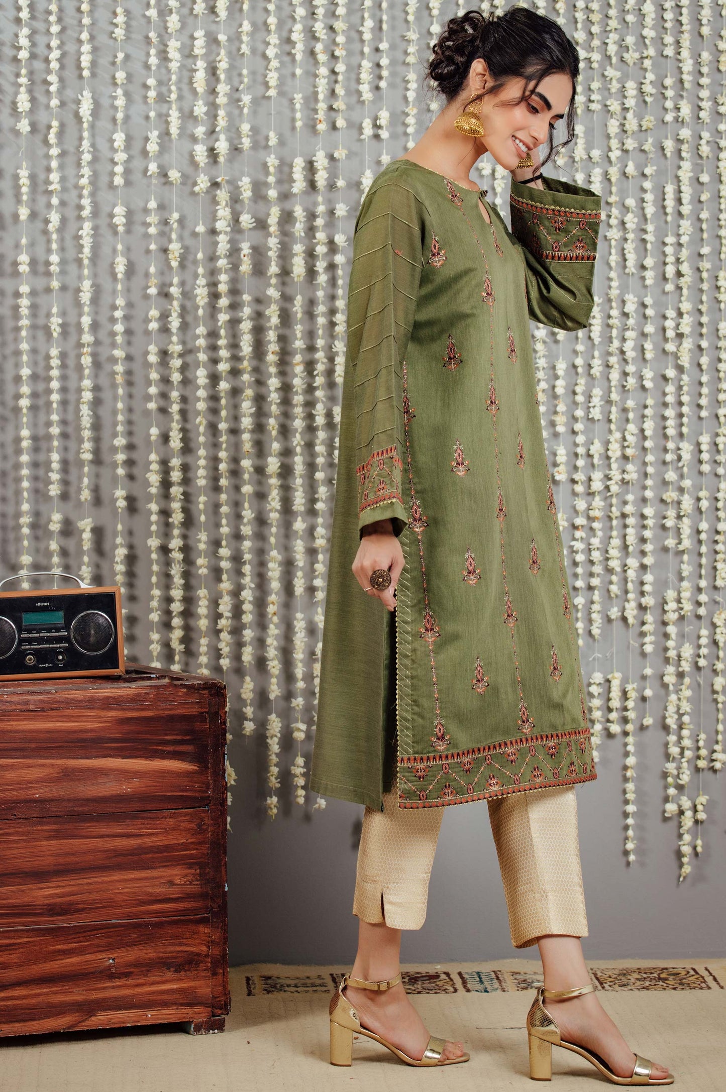 Stitched 1 Piece Cotton Net Embroidered Shirt