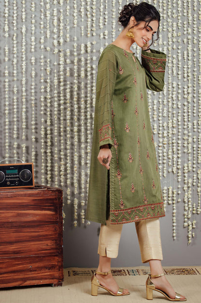 Stitched 1 Piece Cotton Net Embroidered Shirt