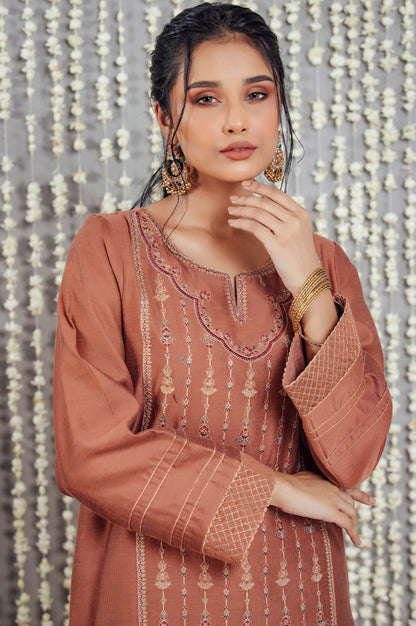 Stitched 1 Piece Cotton Net Embroidered Shirt