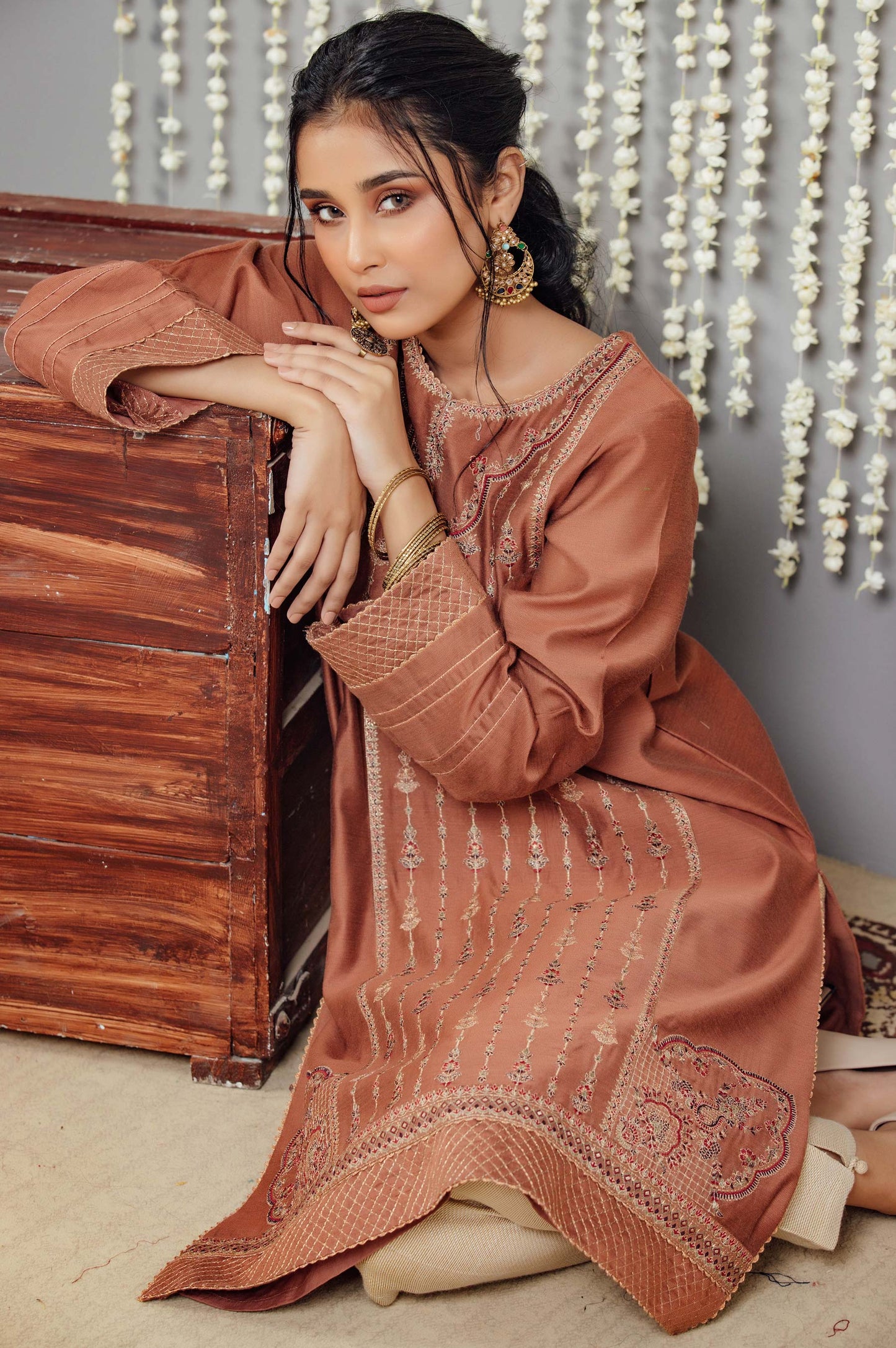 Stitched 1 Piece Cotton Net Embroidered Shirt