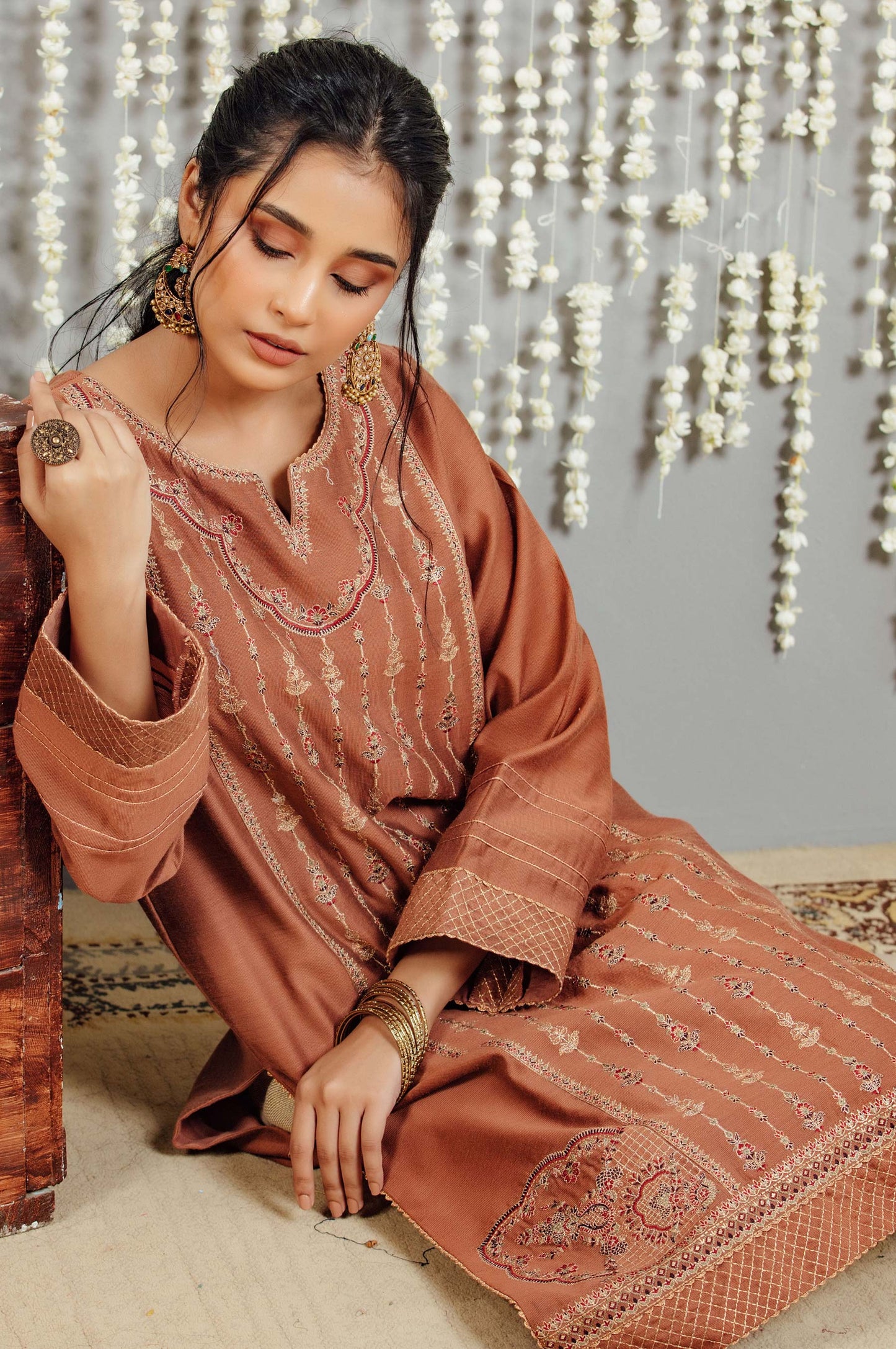 Stitched 1 Piece Cotton Net Embroidered Shirt