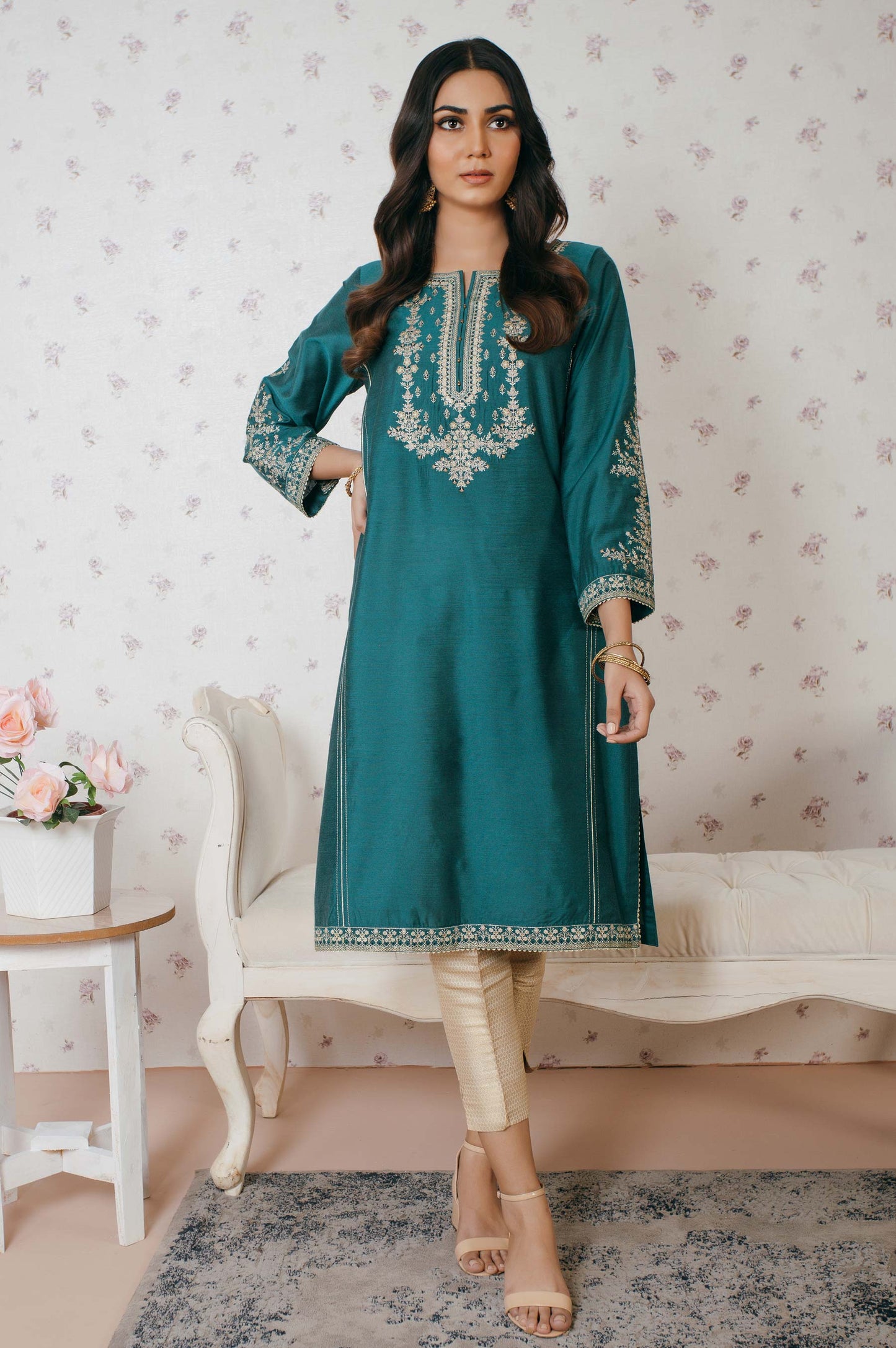 Stitched 1 Piece Cotton Silk Embroidered Shirt