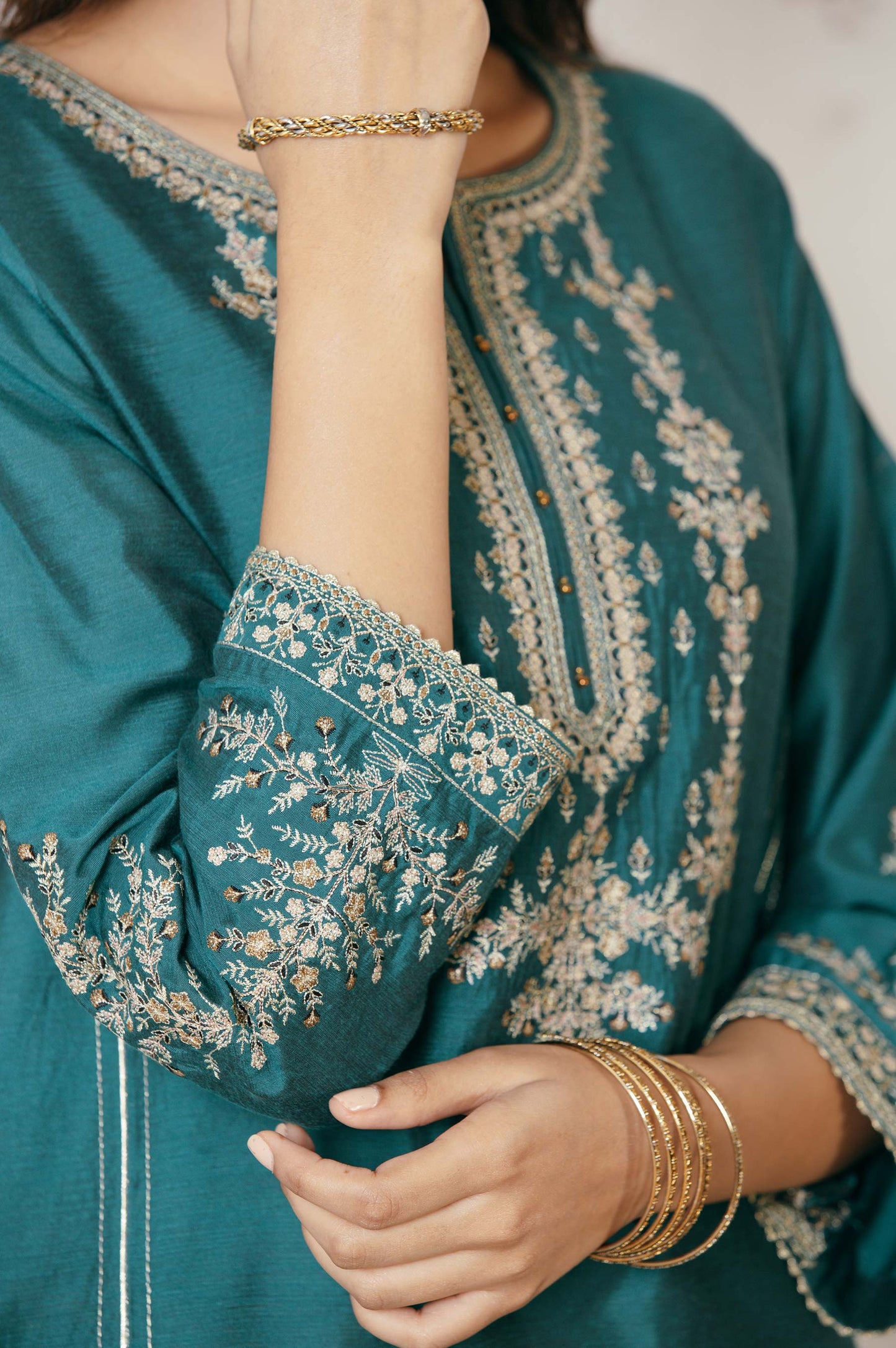 Stitched 1 Piece Cotton Silk Embroidered Shirt