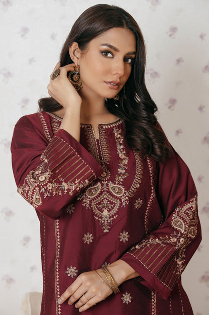 Stitched 1 Piece Cotton Silk Embroidered Shirt