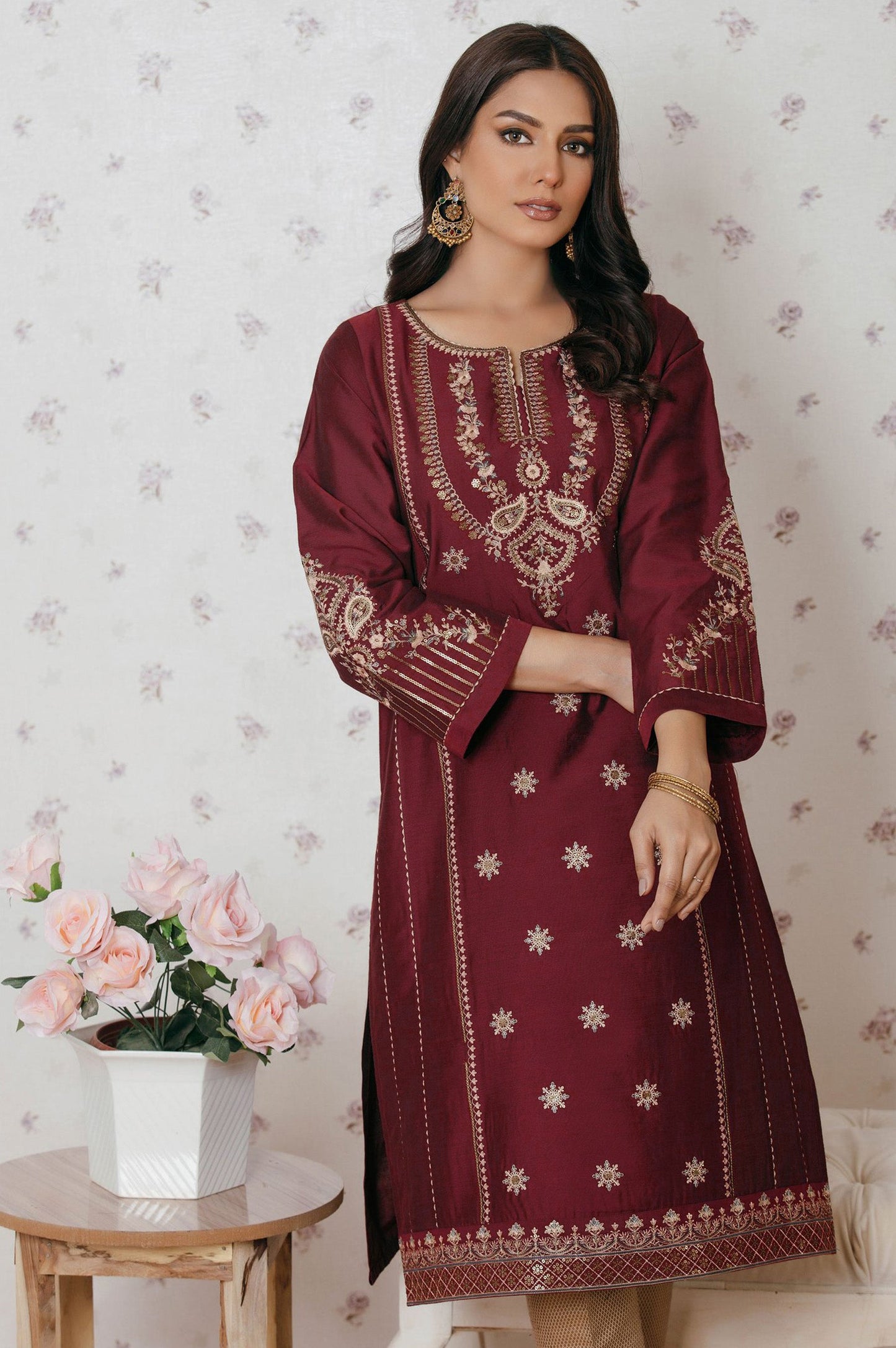 Stitched 1 Piece Cotton Silk Embroidered Shirt