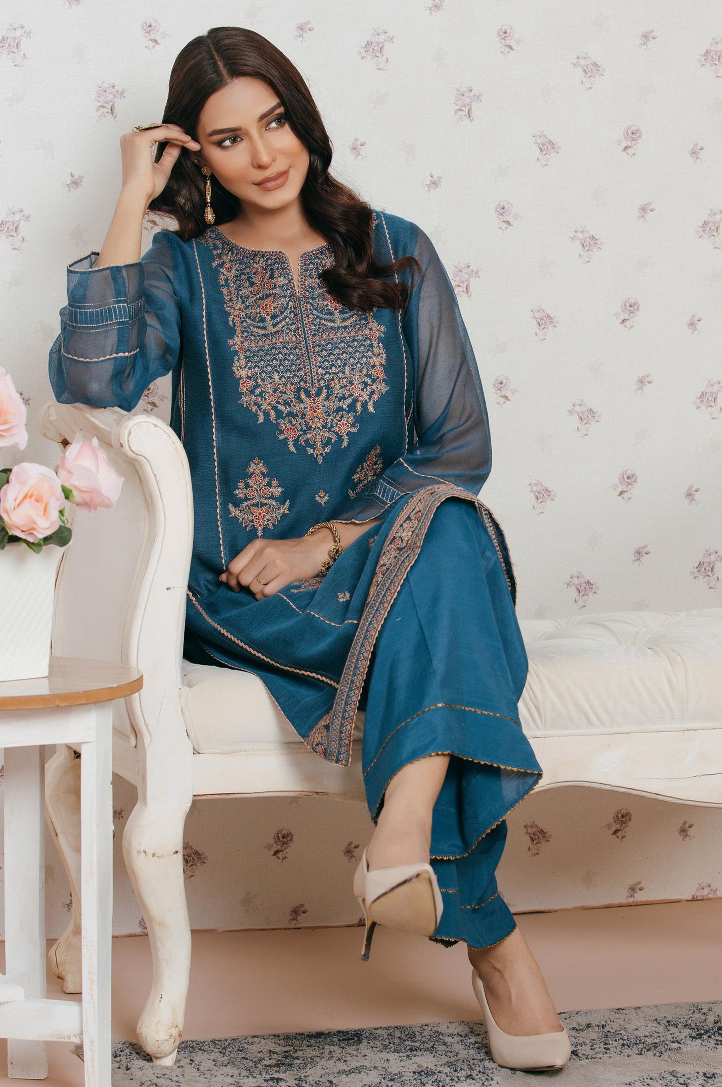 Stitched 1 Piece khaddi net Embroidered Shirt