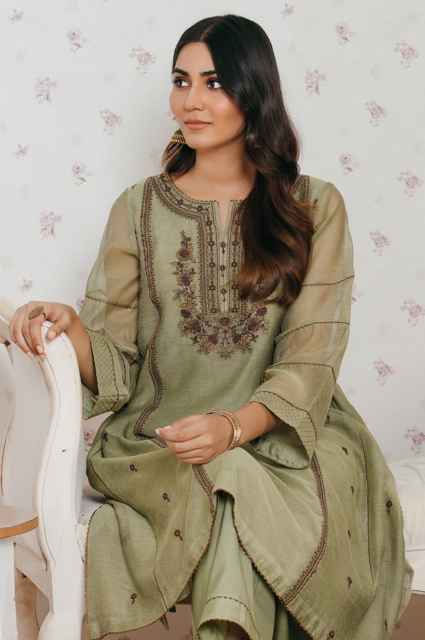 Stitched 1 Piece Khaddi Net Embroidered Shirt