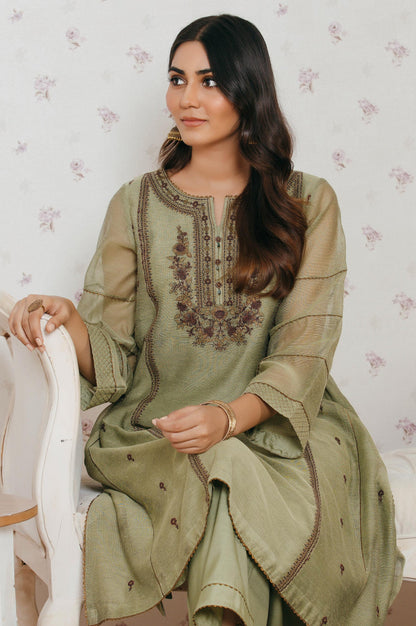 Stitched 1 Piece Khaddi Net Embroidered Shirt