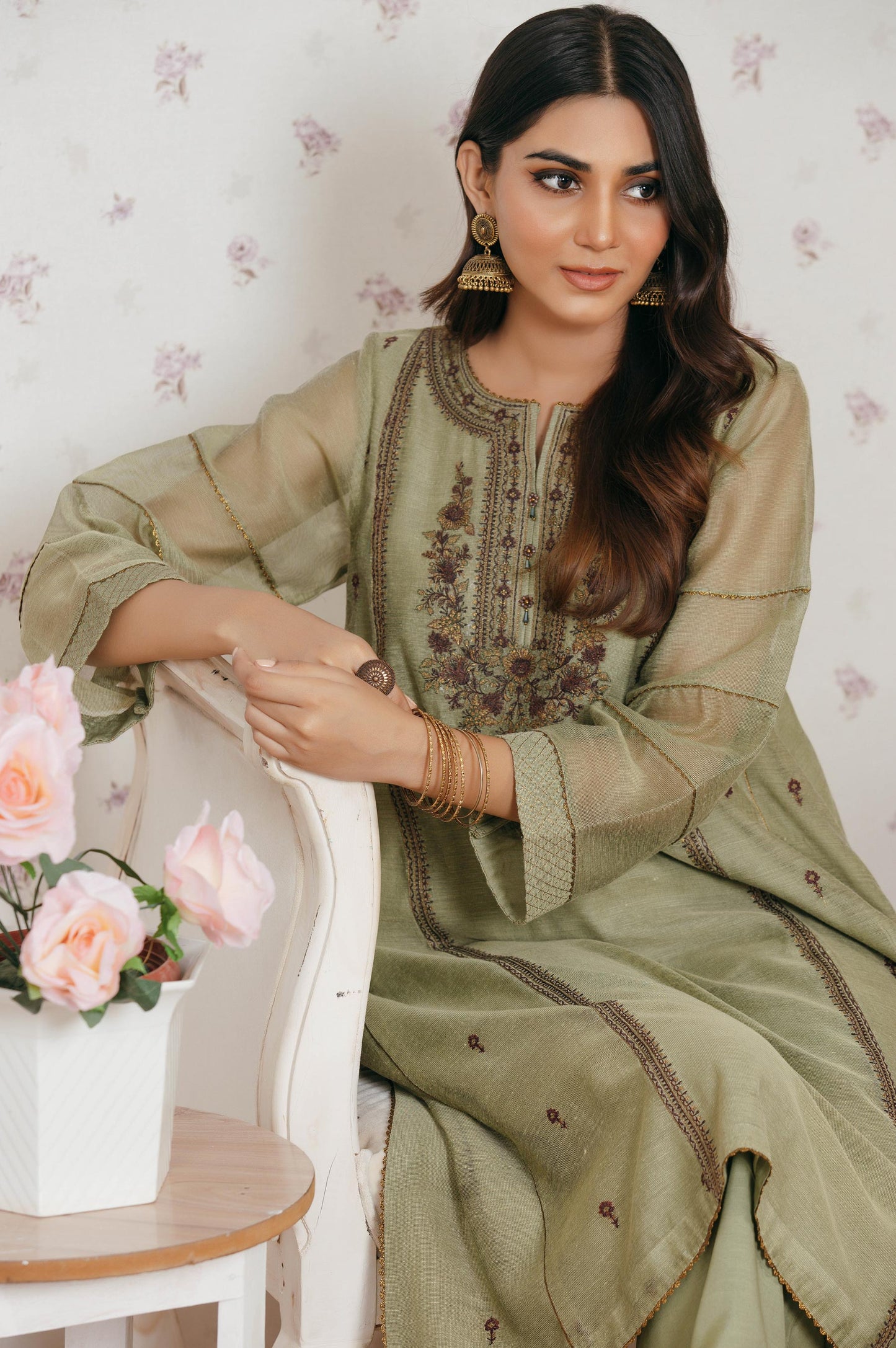 Stitched 1 Piece Khaddi Net Embroidered Shirt