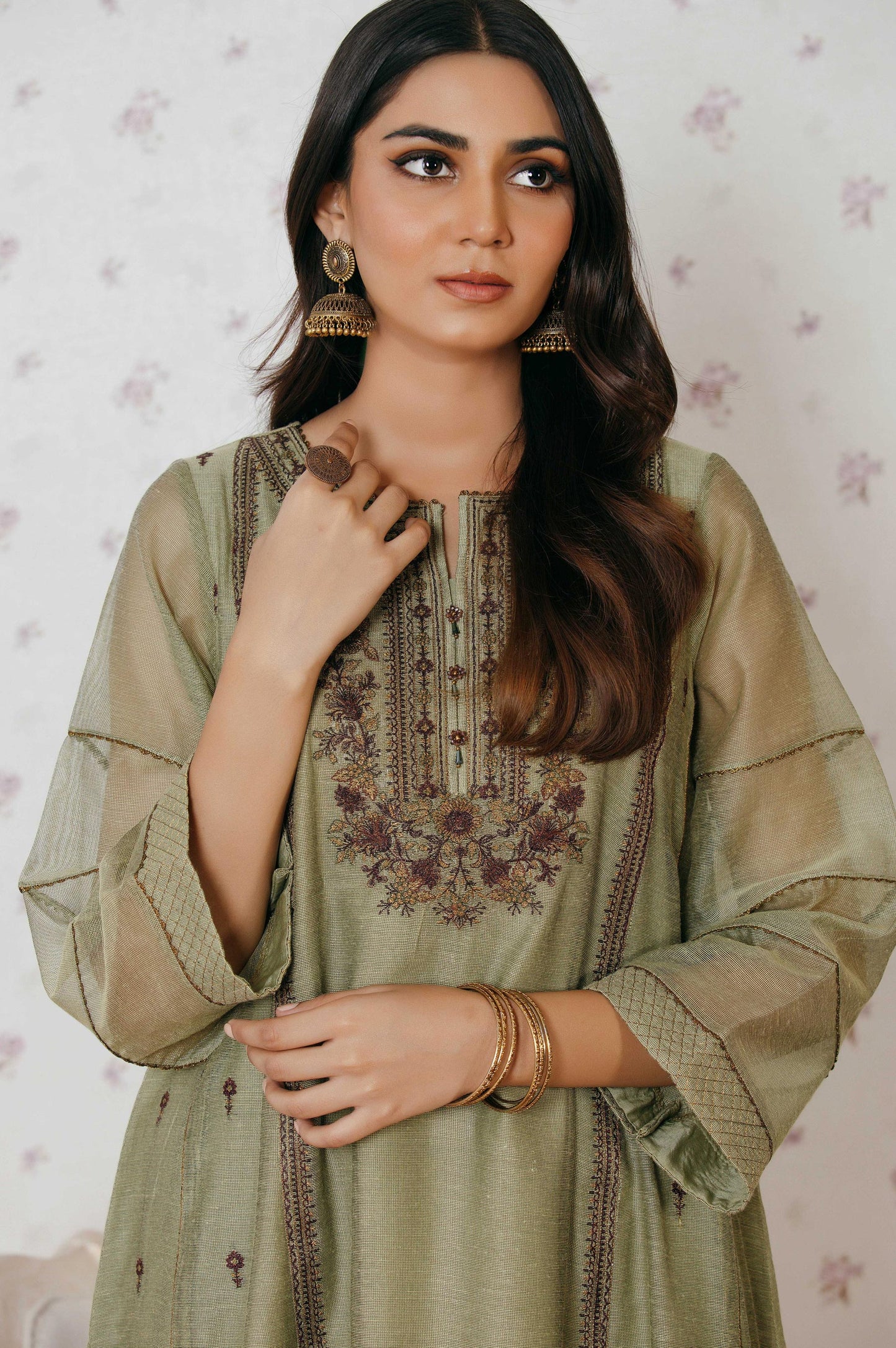Stitched 1 Piece Khaddi Net Embroidered Shirt