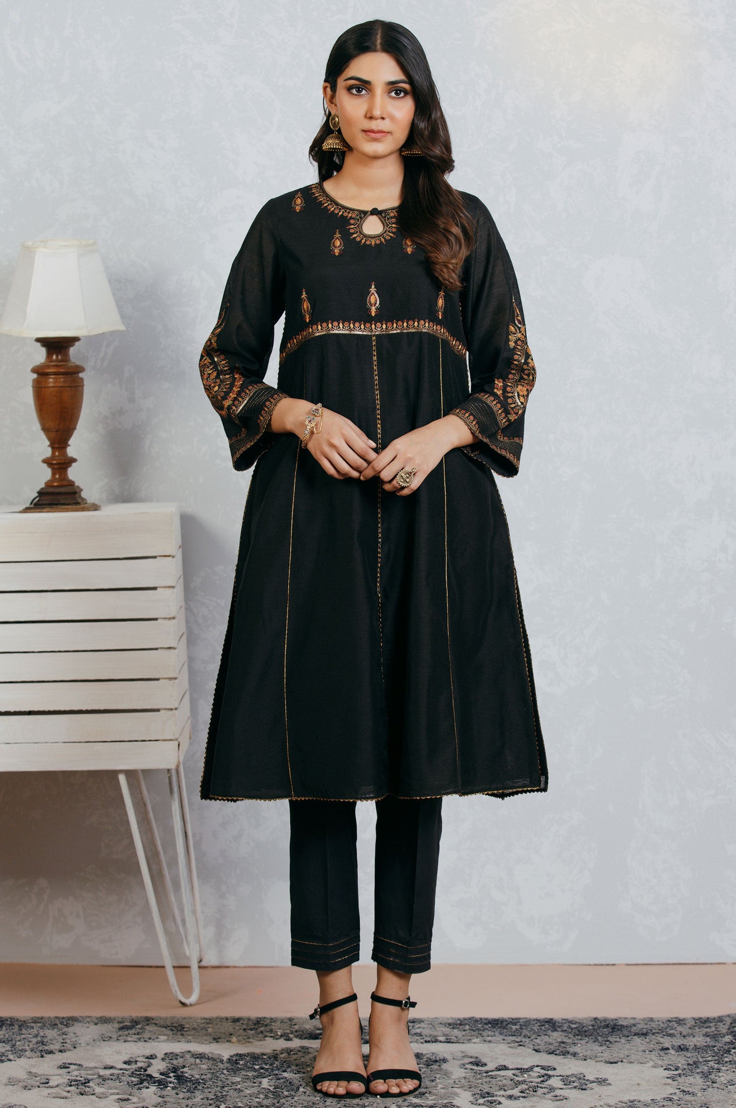 Stitched 1 Piece Cotton Net Embroidered Shirt